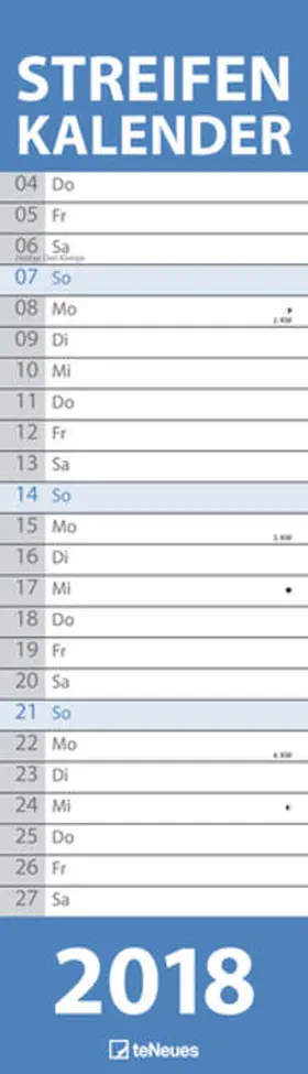 teNeues |  Streifenkalender schmal BLAU 2018 | Sonstiges |  Sack Fachmedien