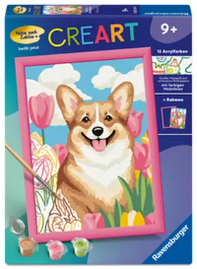  CreArt, Malen nach Zahlen Kinder - Corgi im Blütenmeer | Sonstiges |  Sack Fachmedien
