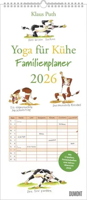  DUMONT - Yoga für Kühe Familienplaner 2026 – Wandkalender 22 x 50 cm – Lustiger Familienkalender mit 6 Spalten von Klaus Puth | Sonstiges |  Sack Fachmedien