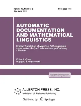 Automatic Documentation and Mathematical Linguistics | Pleiades Publishing | Zeitschrift | sack.de