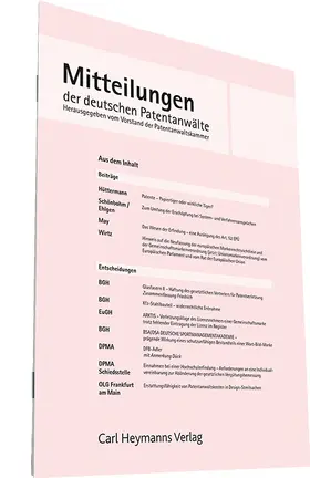 Mitteilungen der deutschen Patentanwälte - MdP | Carl Heymanns Verlag | Zeitschrift | sack.de