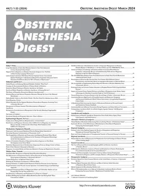 Obstetric Anesthesia Digest | Lippincott | Zeitschrift | www2.sack.de