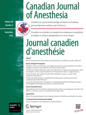 Editor-in-Chief: Hilary Grocott |  Canadian Journal of Anesthesia/Journal canadien d'anesthésie | Zeitschrift |  Sack Fachmedien