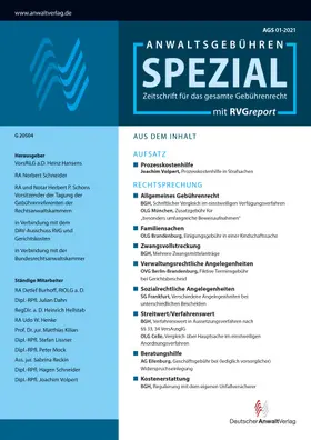  AGS Anwaltsgebühren-Spezial (mit RVGreport) | Zeitschrift |  Sack Fachmedien