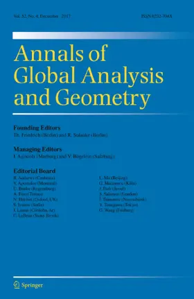 Co-Editor-in-Chief: I. Agricola / V. Bögelein |  Annals of Global Analysis and Geometry | Zeitschrift |  Sack Fachmedien