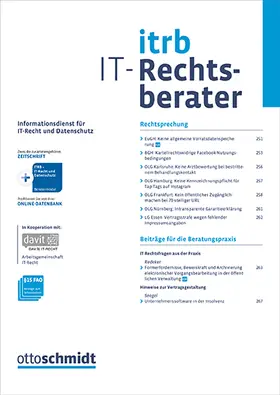 Prof. Dr. Jochen Schneider |  IT-Rechtsberater - ITRB | Zeitschrift |  Sack Fachmedien