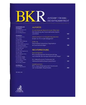 Paul H. Assies, Heiko Beck, Helmut Bruchner u.a. |  Zeitschrift für Bank- und Kapitalmarktrecht (BKR) | Zeitschrift |  Sack Fachmedien