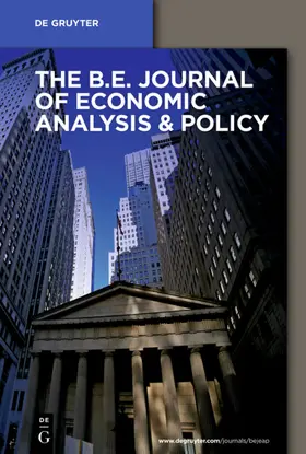 Editor-in-Chief: Jürges, Hendrik / Ludwig, Sandra / Hrsg. v. Auriol , Emmanuelle / Brunner, Johann / Fleck, Robert / Mendola, Mariapia / Requate, Till / Schirle, Tammy / de Vries, Frans / Zulehner, Christine |  The B.E. Journal of Economic Analysis & Policy | Zeitschrift |  Sack Fachmedien