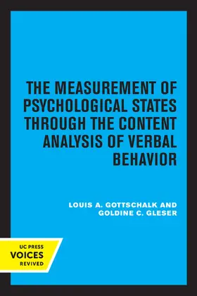 Gottschalk / Gleser |  The Measurement of Psychological States Through the Content Analysis of Verbal Behavior | eBook | Sack Fachmedien