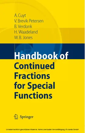 Cuyt / Petersen / Verdonk | Handbook of Continued Fractions for Special Functions | E-Book | sack.de