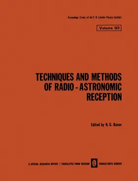 Basov |  Techniques and Methods of Radio-Astronomic Reception | Buch |  Sack Fachmedien