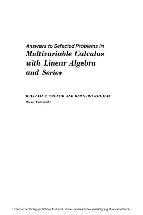 Trench / Kolman |  Answers to Selected Problems in Multivariable Calculus with Linear Algebra and Series | eBook | Sack Fachmedien
