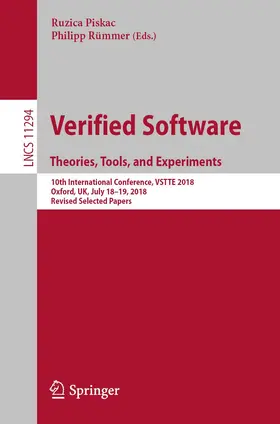 Piskac / Rümmer |  Verified Software. Theories, Tools, and Experiments | Buch |  Sack Fachmedien