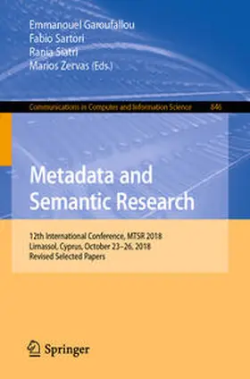 Garoufallou / Sartori / Siatri |  Metadata and Semantic Research | eBook | Sack Fachmedien