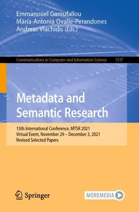 Garoufallou / Vlachidis / Ovalle-Perandones |  Metadata and Semantic Research | Buch |  Sack Fachmedien