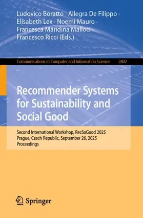 Boratto / De Filippo / Lex |  Recommender Systems for Sustainability and Social Good | Buch |  Sack Fachmedien
