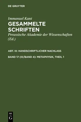 Kant | Metaphysik, Theil 1 | Buch | 978-3-11-001486-0 | sack.de