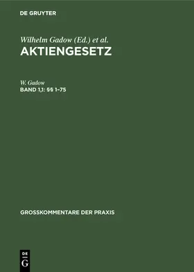 Gadow / Barz |  §§ 1-75 | Buch |  Sack Fachmedien