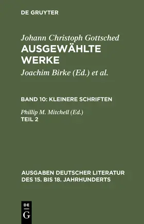 Gottsched / Mitchell |  Kleinere Schriften. Zweiter Teil | Buch |  Sack Fachmedien