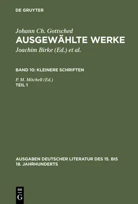 Gottsched / Mitchell |  Kleinere Schriften. Erster Teil | Buch |  Sack Fachmedien