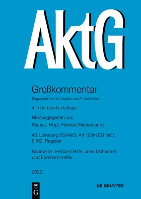 Hirte / Mohamed / Vetter |  EGAktG; § 162; Art 103m EGInsO | eBook | Sack Fachmedien