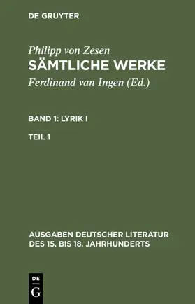 Zesen / Ingen | Lyrik I. Erster Teil | E-Book | sack.de