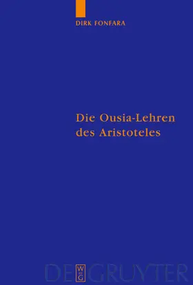 Fonfara |  Die Ousia-Lehren des Aristoteles | eBook | Sack Fachmedien