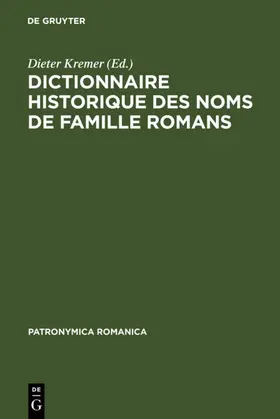Kremer | Dictionnaire historique des noms de famille romans | E-Book | sack.de