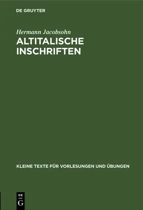 Jacobsohn |  Altitalische Inschriften | Buch |  Sack Fachmedien