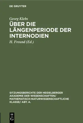 Klebs / Freund |  Über die Längenperiode der Internodien | Buch |  Sack Fachmedien