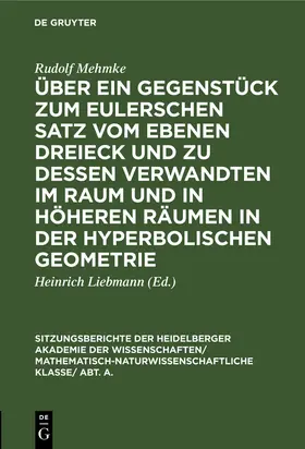 Mehmke / Liebmann | Über ein Gegenstück zum Eulerschen Satz vom ebenen Dreieck und zu dessen Verwandten im Raum und in höheren Räumen in der hyperbolischen Geometrie | Buch | 978-3-11-119042-6 | sack.de