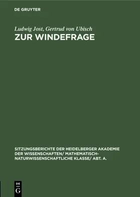 Jost / Ubisch |  Zur Windefrage | eBook | Sack Fachmedien
