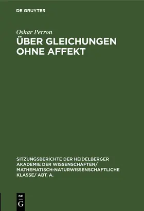 Perron |  Über Gleichungen ohne Affekt | eBook | Sack Fachmedien