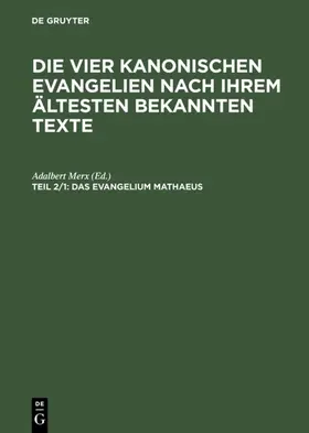 Merx |  Das Evangelium Mathaeus | eBook | Sack Fachmedien
