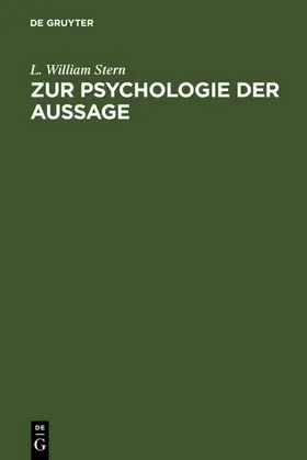 Stern |  Zur Psychologie der Aussage | eBook | Sack Fachmedien
