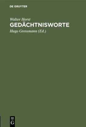 Horst / Gressmann |  Gedächtnisworte | eBook | Sack Fachmedien
