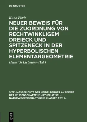 Fladt / Liebmann |  Neuer Beweis für die Zuordnung von rechtwinkligem Dreieck und Spitzeneck in der hyperbolischen Elementargeometrie | eBook | Sack Fachmedien