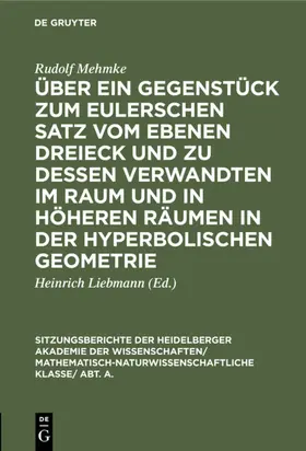 Mehmke / Liebmann |  Über ein Gegenstück zum Eulerschen Satz vom ebenen Dreieck und zu dessen Verwandten im Raum und in höheren Räumen in der hyperbolischen Geometrie | eBook | Sack Fachmedien