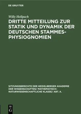 Hellpach |  Dritte Mitteilung zur Statik und Dynamik der deutschen Stammesphysiognomien | eBook | Sack Fachmedien