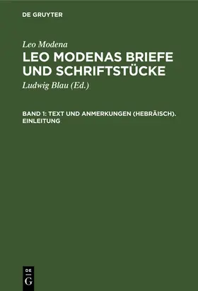 Modena / Blau | Text und Anmerkungen (Hebräisch). Einleitung | Buch | 978-3-11-236451-2 | sack.de