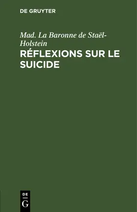 Staël-Holstein | Réflexions sur le suicide | E-Book | sack.de