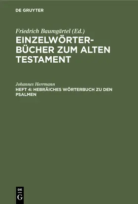 Herrmann |  Hebräiches Wörterbuch zu den Psalmen | Buch |  Sack Fachmedien