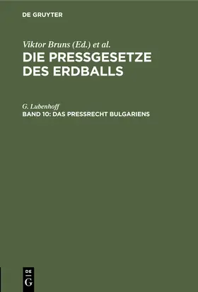 Lubenhoff |  Das Preßrecht Bulgariens | Buch |  Sack Fachmedien