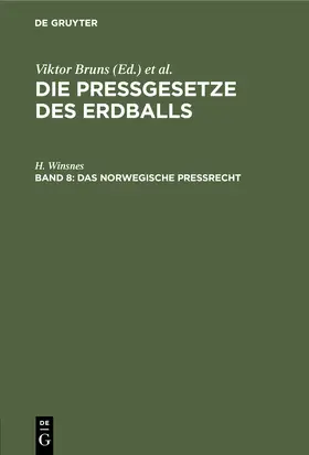 Winsnes |  Das norwegische Preßrecht | Buch |  Sack Fachmedien