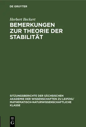 Beckert |  Bemerkungen zur Theorie der Stabilität | eBook | Sack Fachmedien