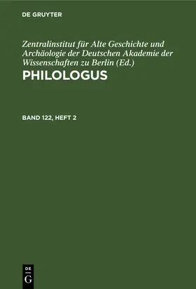  Philologus, Band 122, Heft 2, Philologus Band 122, Heft 2 | Buch |  Sack Fachmedien