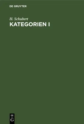 Schubert |  Kategorien I | eBook | Sack Fachmedien