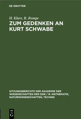 Klare / Rompe |  Zum Gedenken an Kurt Schwabe | eBook | Sack Fachmedien