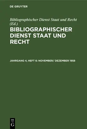  November/ Dezember 1958 | Buch |  Sack Fachmedien