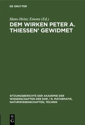 Emons |  Dem Wirken Peter A. Thiessen' gewidmet | Buch |  Sack Fachmedien